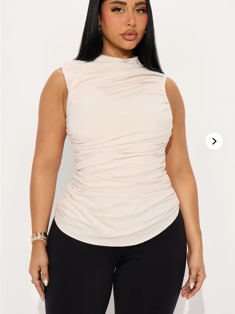 Fashion Nova Sleeveless Ruched High-Neck Top - Cream. Size S. NWT.